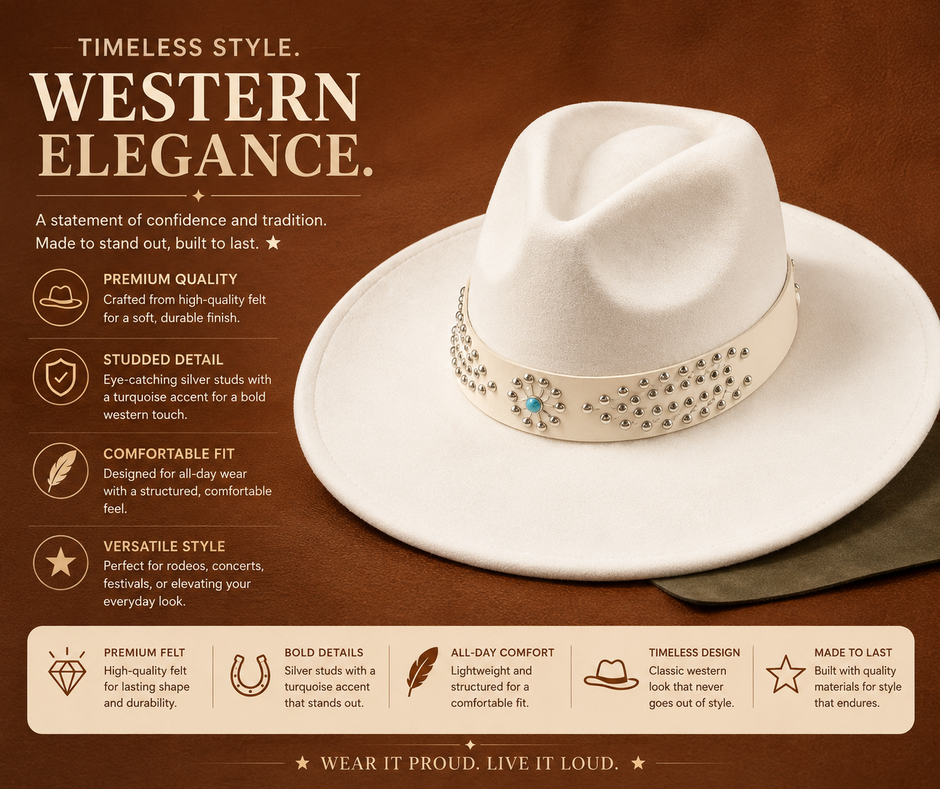Western Studded Strap Faux Suede Fedora Hat